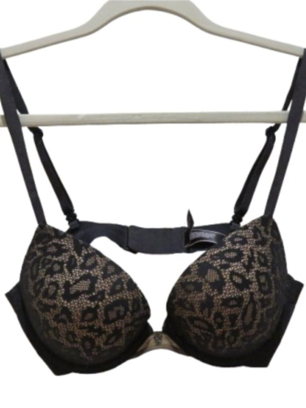 VICTORIA'S SECRET Plunge Padded Black Mesh Leopard Print Bra Size 32C